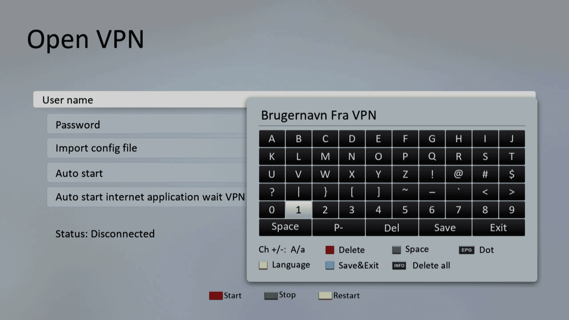 Indtast brugernavn og password til VPN på IPTV Boksen